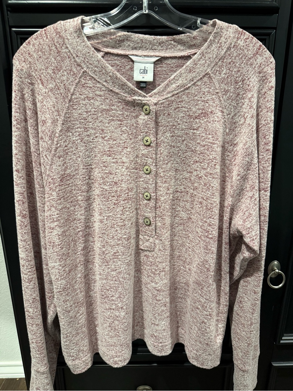 CAbi Marled Henley Sweatshirt in Rose Heather